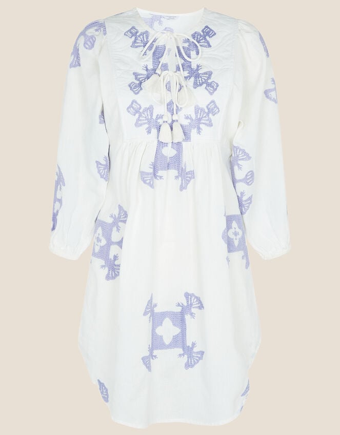 MONSOON Tunic Dress Medium Cotton Embroidered Tassel Beach Collection BNWT