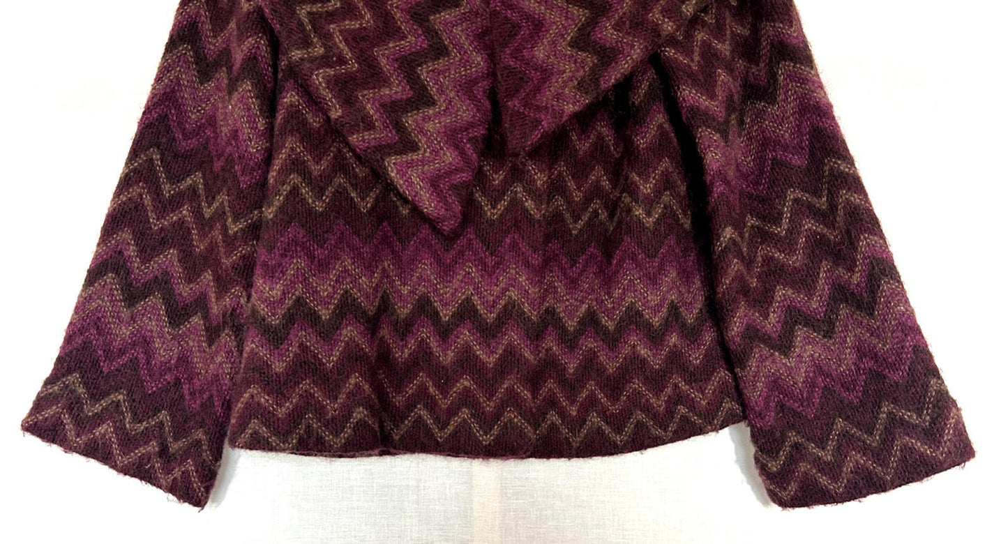 MONSOON Jacket Coat 14 Wool Y2K Vintage Purple Zig Zag Long Sleeves Lined