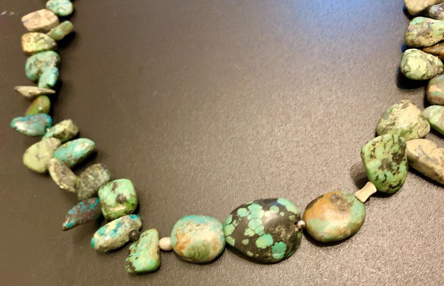 Necklace Chrysocolla Large Nuggets Silver Clasp Boho 23 ins