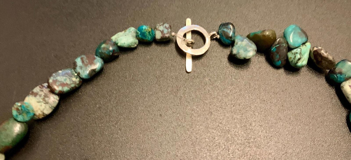 Necklace Chrysocolla Silver Toggle Boho  22 ins