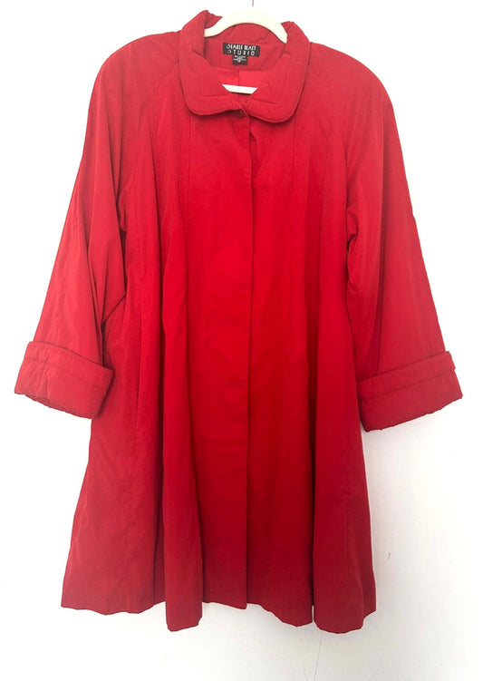 Trench Coat 14 Red Padded Collar & Cuffs Button Through Lined Long Sleeves