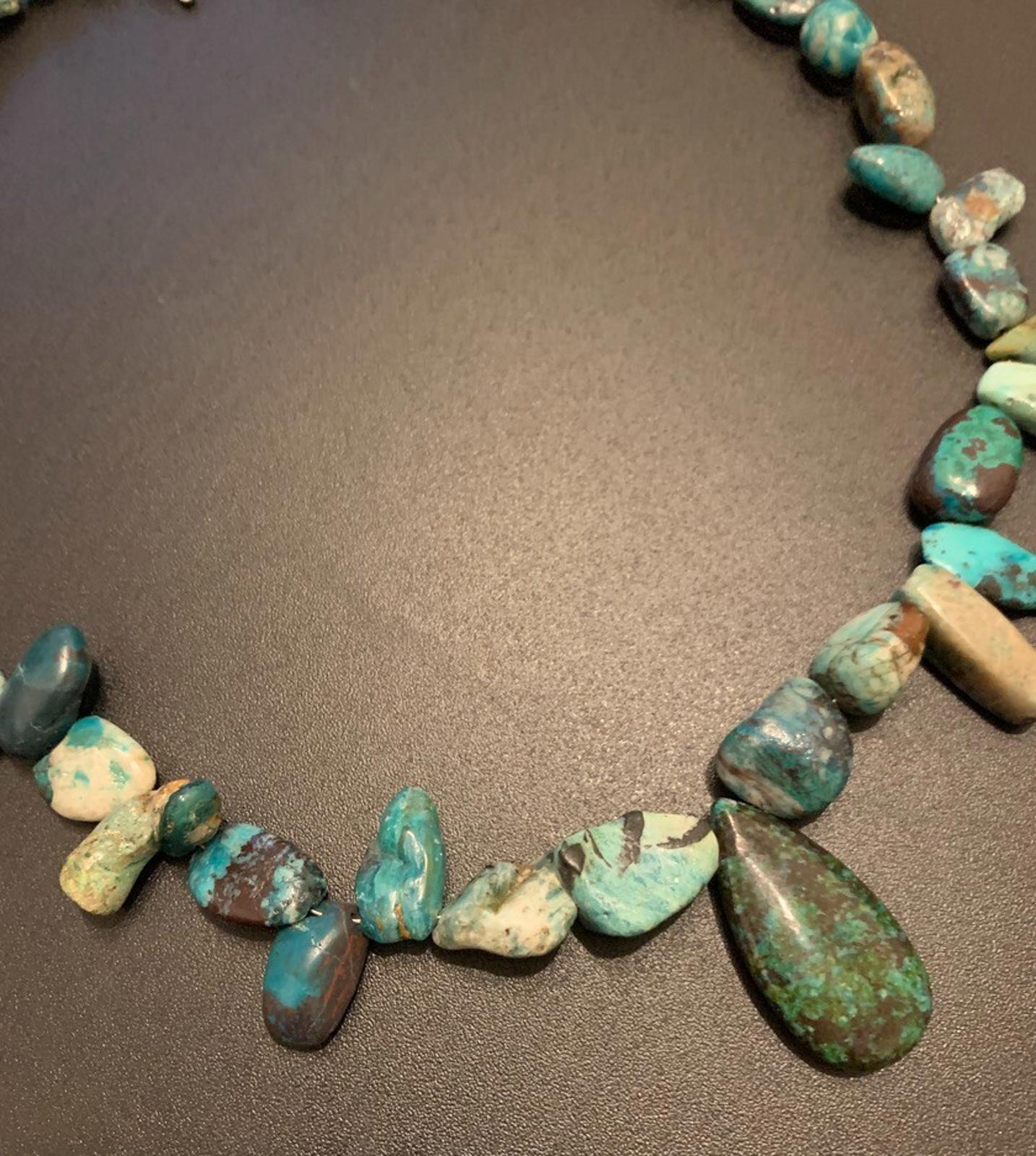 Necklace Chrysocolla Silver Toggle Boho  22 ins