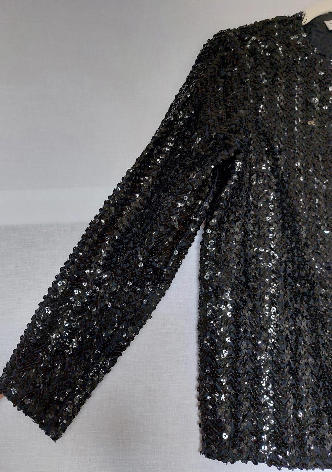 Evening Jacket 16 Black Sequins Lined Long Sleeves Stunning