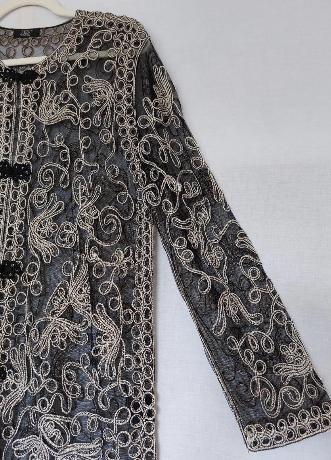 YEN Evening Jacket OS Black & Gold Appliqué Frog Fastenings Side Slits