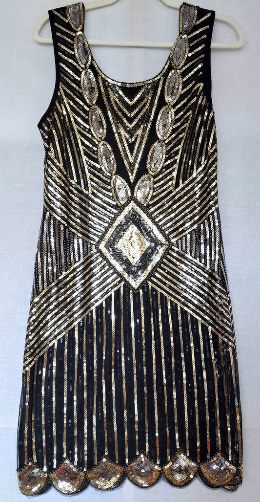 Evening Dress Medium Gold & Silver Sequins Charleston Style Beautiful BNWOT