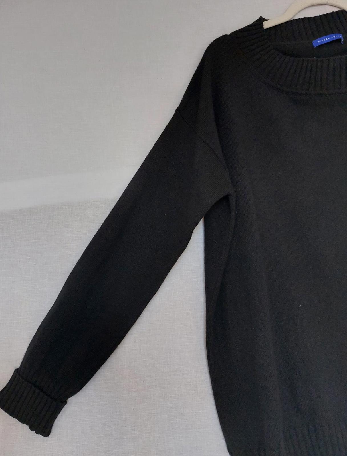 WINSER LONDON Large Black 100% Cashmere Jumper Ribbed Collar Cuffs & Hem