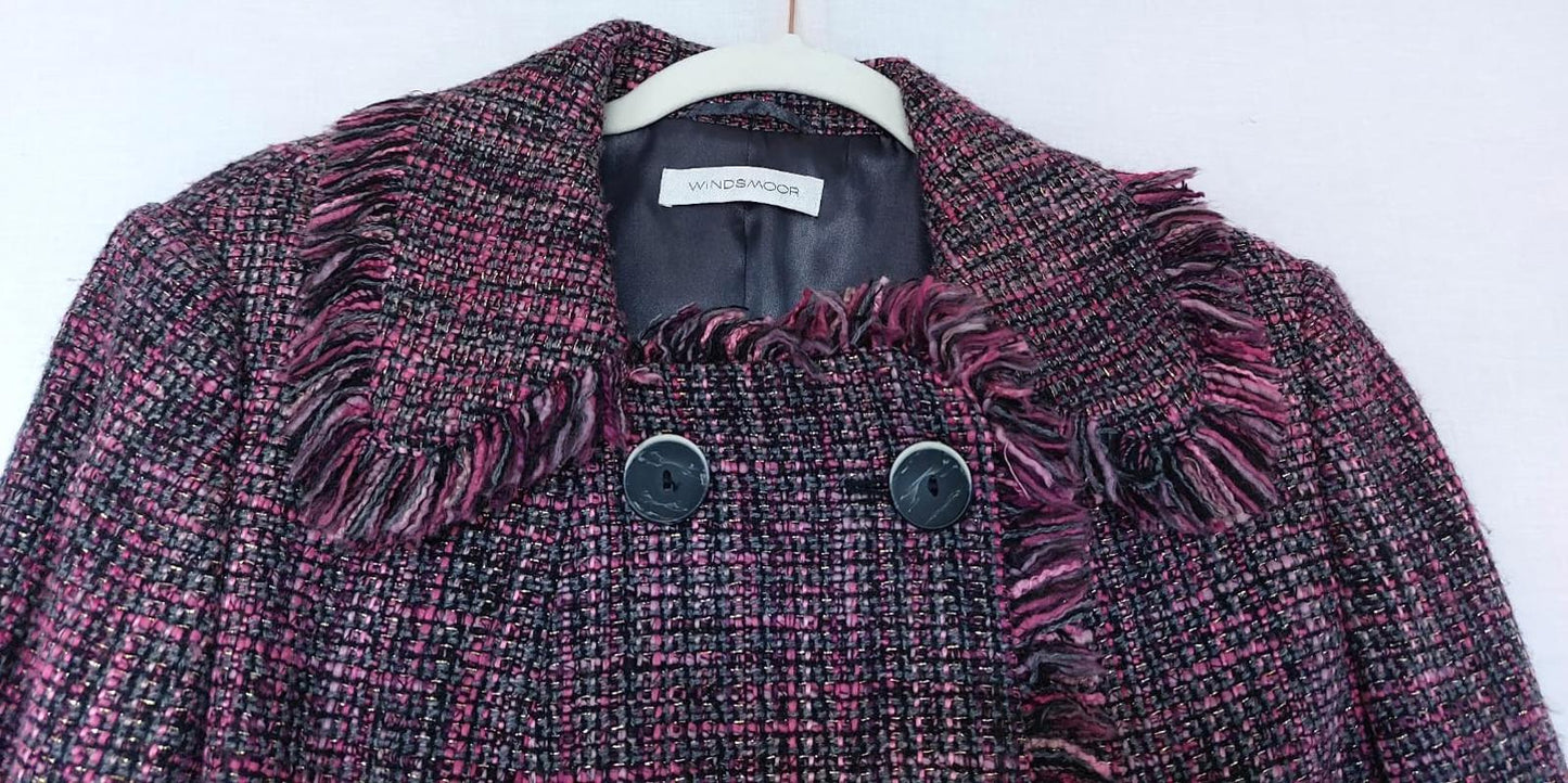 WINDSMOOR Jacket 12 Berry Pinks Fringing Belted Long Sleeves
