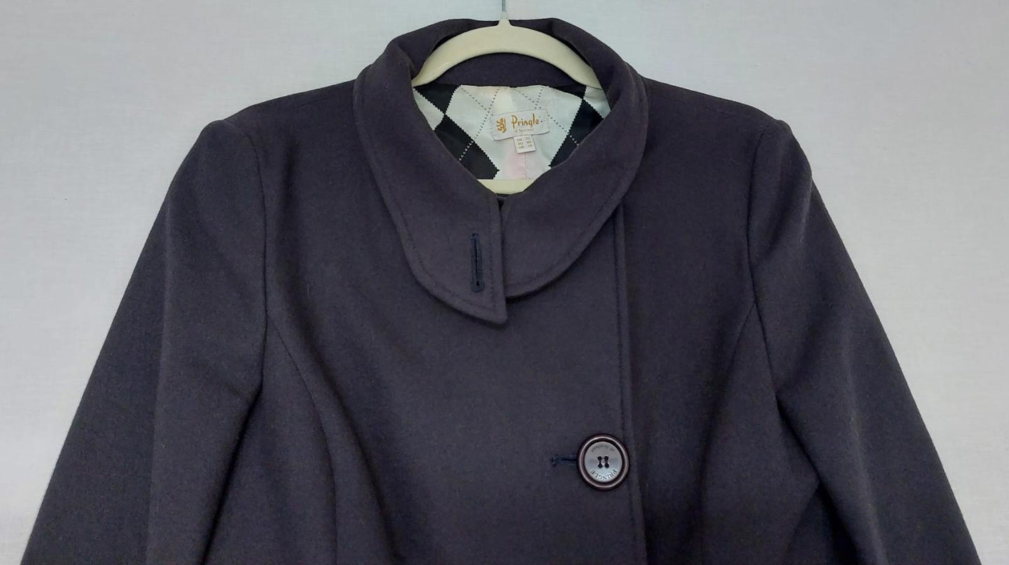 PRINGLE of SCOTLAND Jacket 12 Blue Wool Blend Lined Buttons