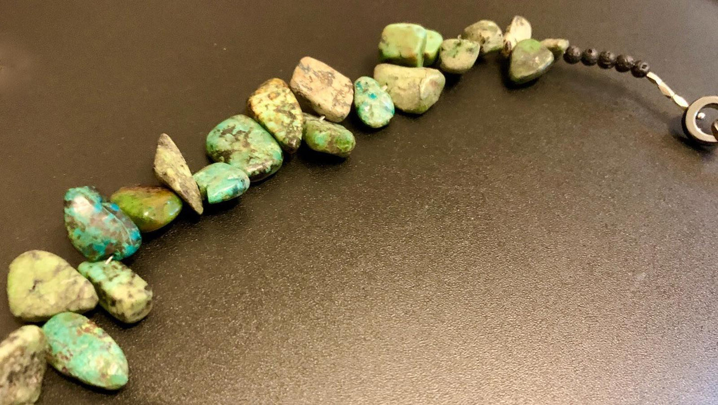 Necklace Chrysocolla Large Nuggets Silver Clasp Boho 23 ins