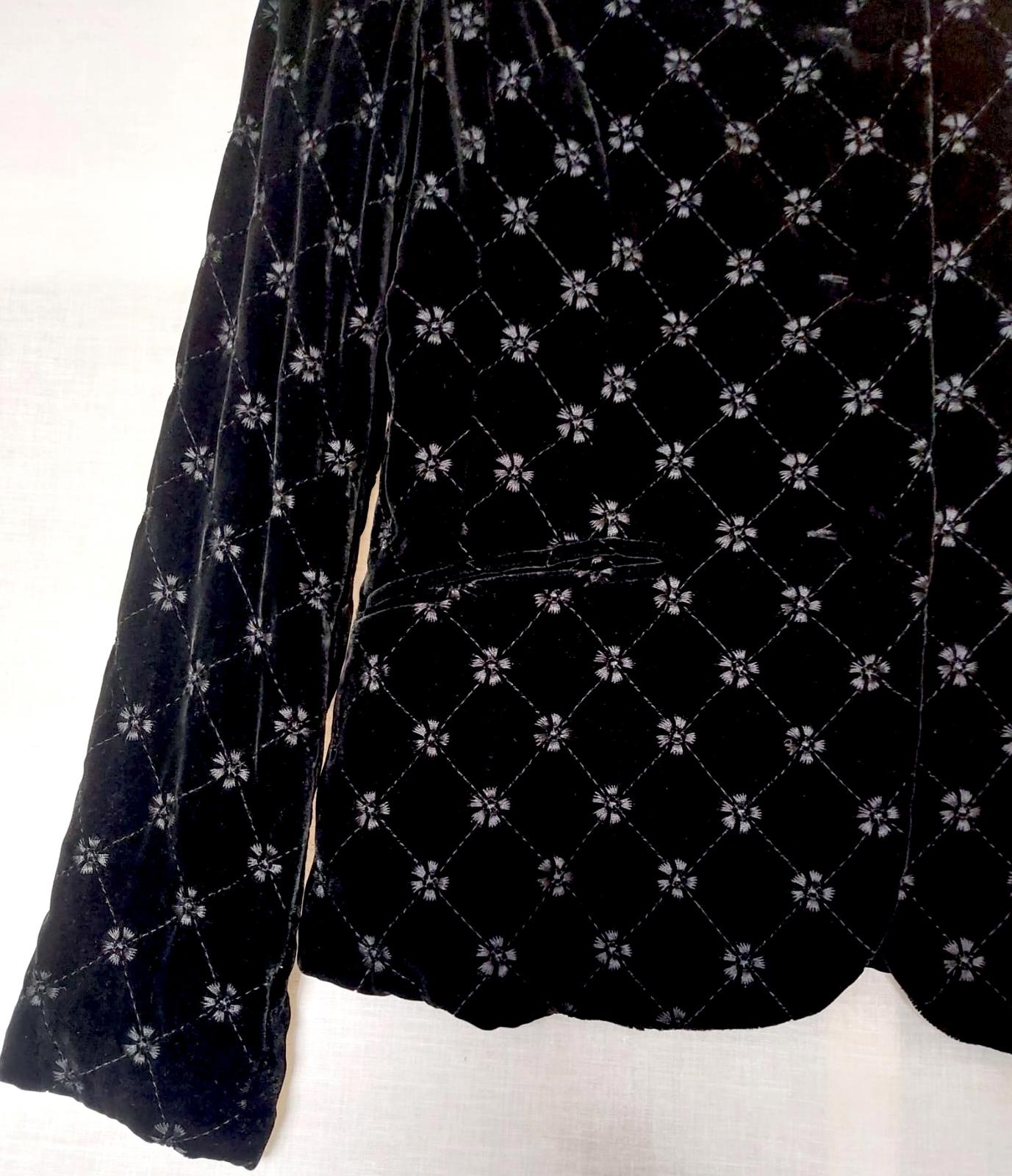 LAURA ASHLEY Jacket 12 Black Velvet Embroidered Silk Blend Lined