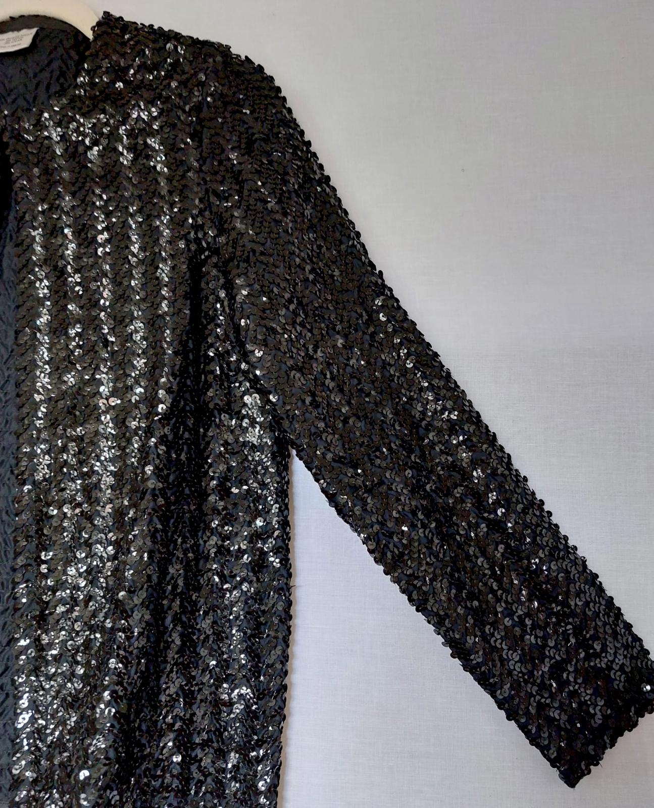 Evening Jacket 16 Black Sequins Lined Long Sleeves Stunning