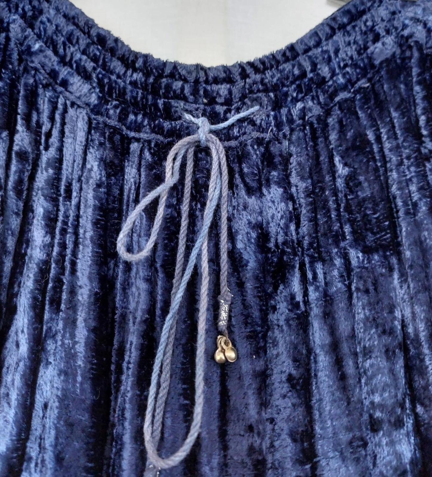 Skirt OS Saphire Blue Crushed Velvet Elasticated Waist Tassel Ties Midaxi Length