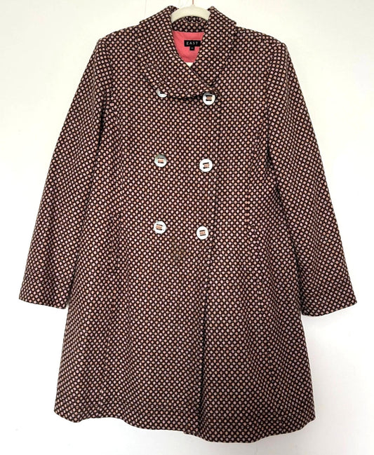 EAST Coat 14 Wool Blend Double Breasted Rounded Collar Pockets Long Sleeves