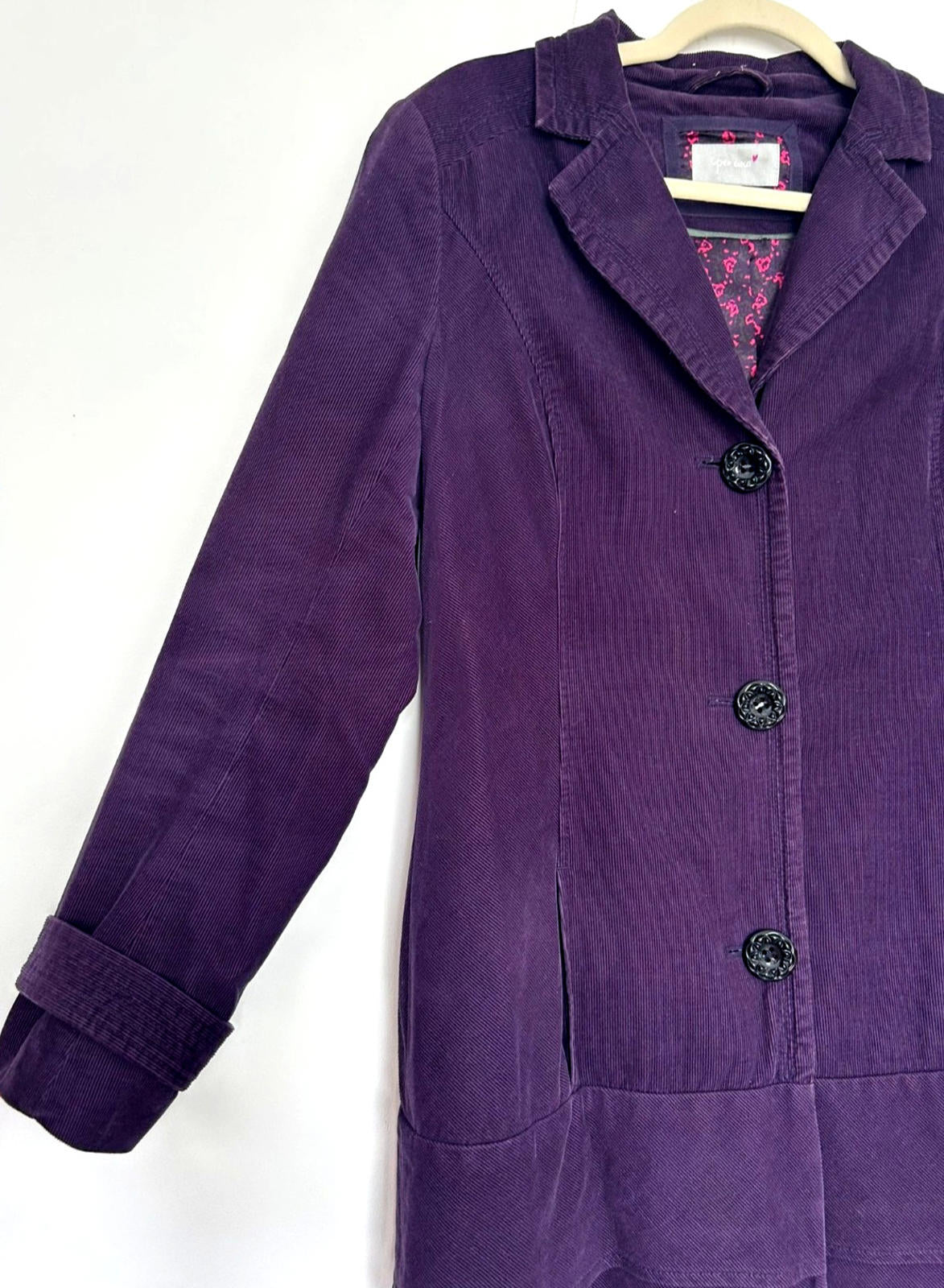 PER UNA Coat 12 Deep Purple Cotton Needle Cord Layered Hemline Lined Pockets