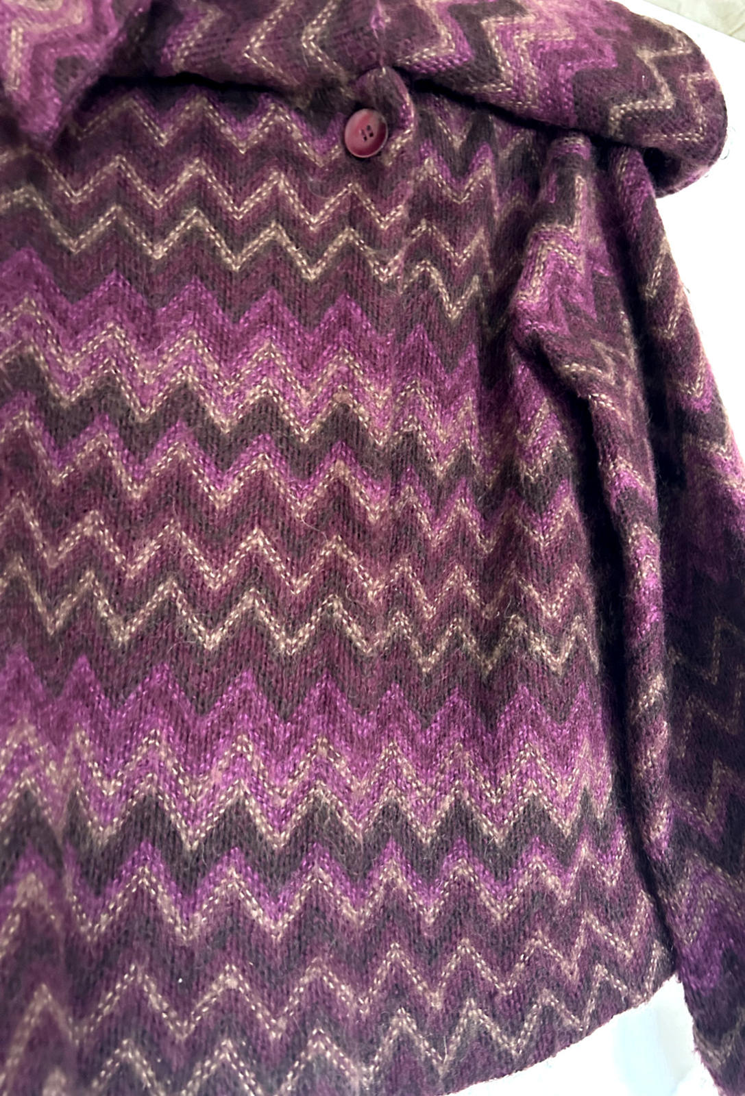 MONSOON Jacket Coat 14 Wool Y2K Vintage Purple Zig Zag Long Sleeves Lined