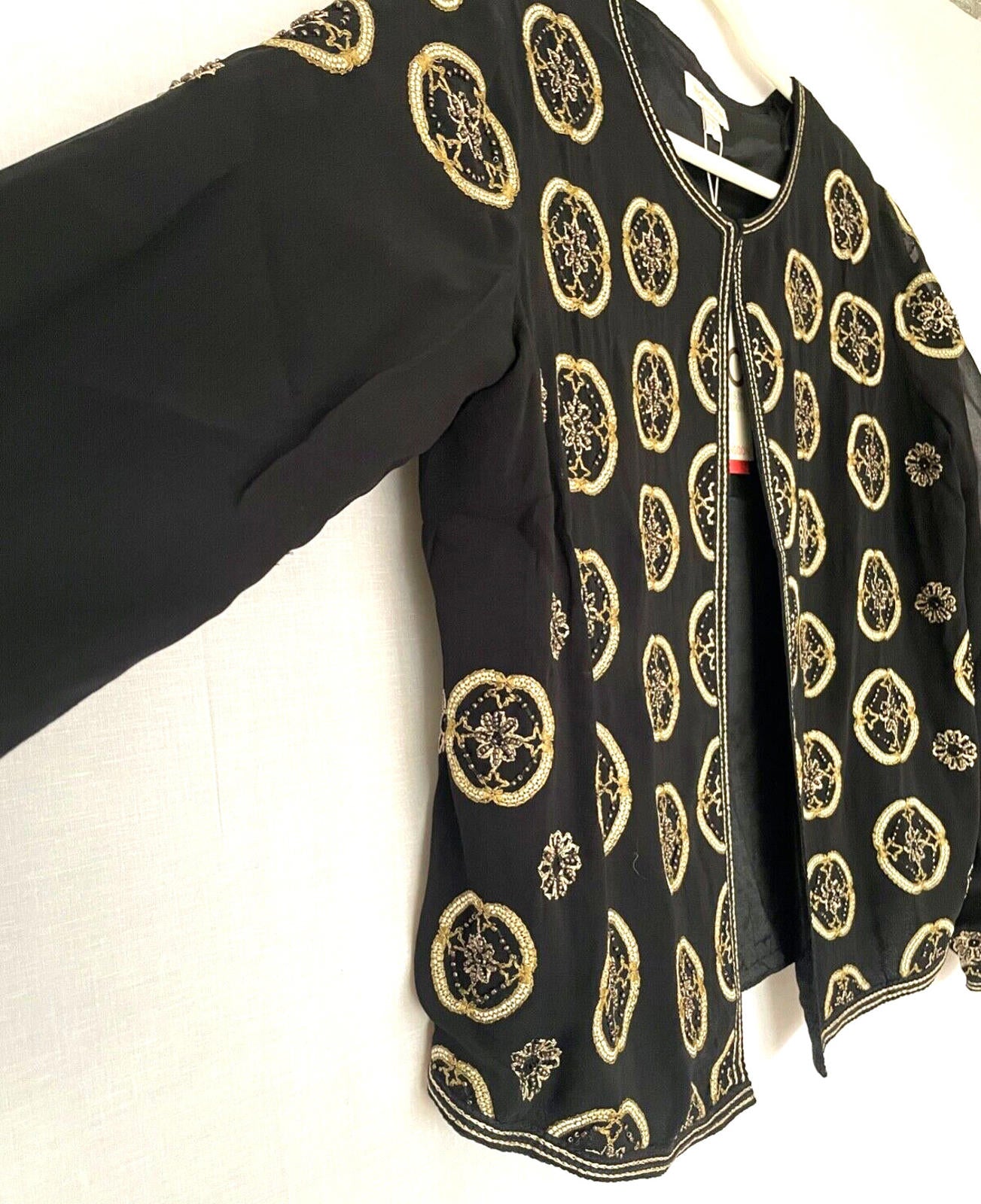 MONSOON Evening Jacket 16 Black & Gold Embroidery Beads Round Neckline BNWT