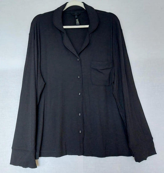 SKIMS Top 2X 16/18 Black Button Through Pocket Ribbed Lounge Top