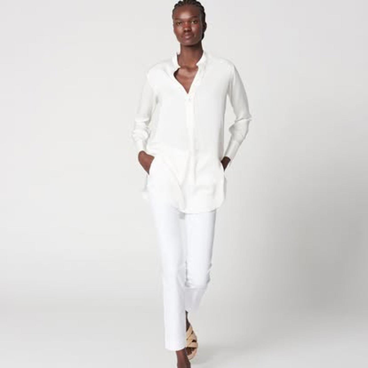 WINSER LONDON Tunic Large Ivory Silk Curved Hem Side Slits BNWOT