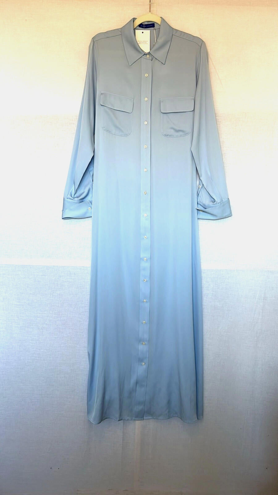 WINSER LONDON Dress Large Soft Blue Silk Maxi Shirt Style Dress BNWT