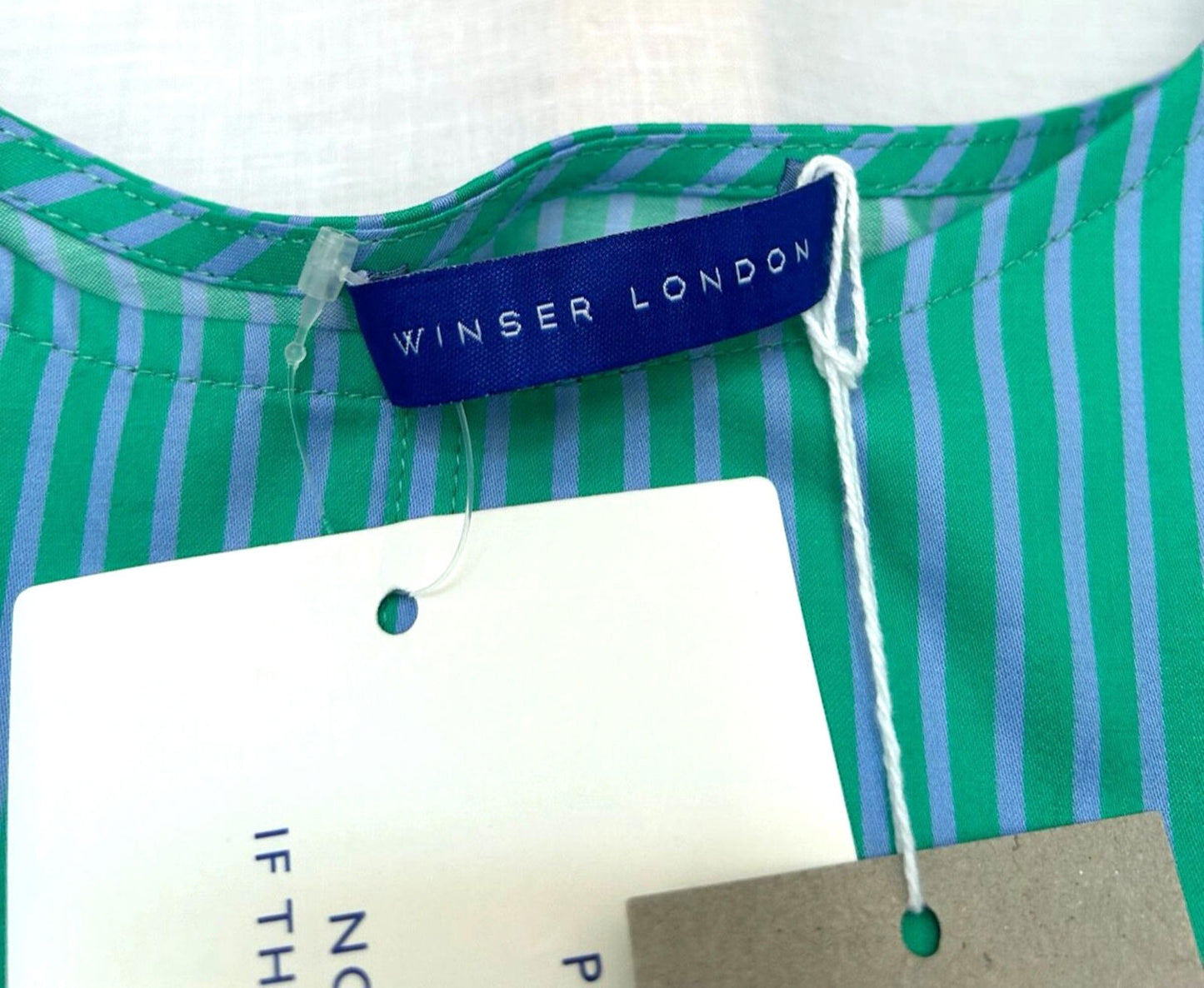 WINSER LONDON Dress L Blue & Green Cotton Striped A-Line Sleeveless BNWT
