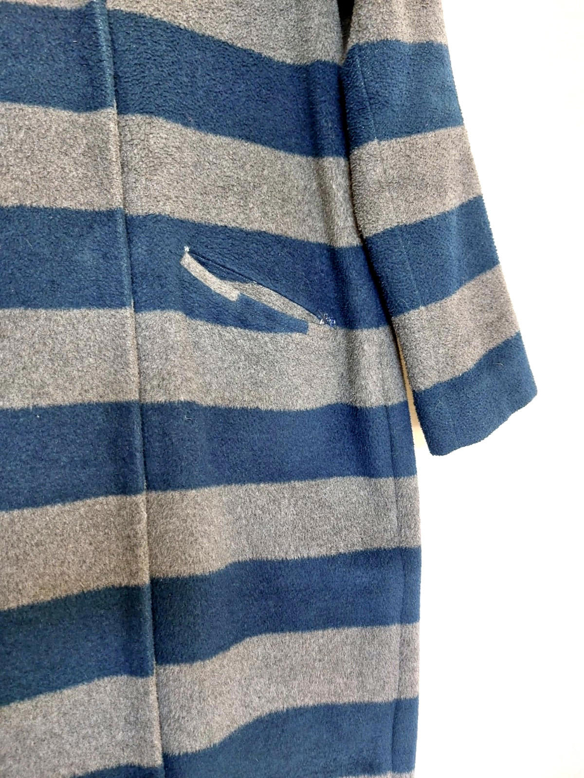 M&S Limited Edition Coat 12 Navy & Grey Stripe Pockets Lined Fleece Style Fabric