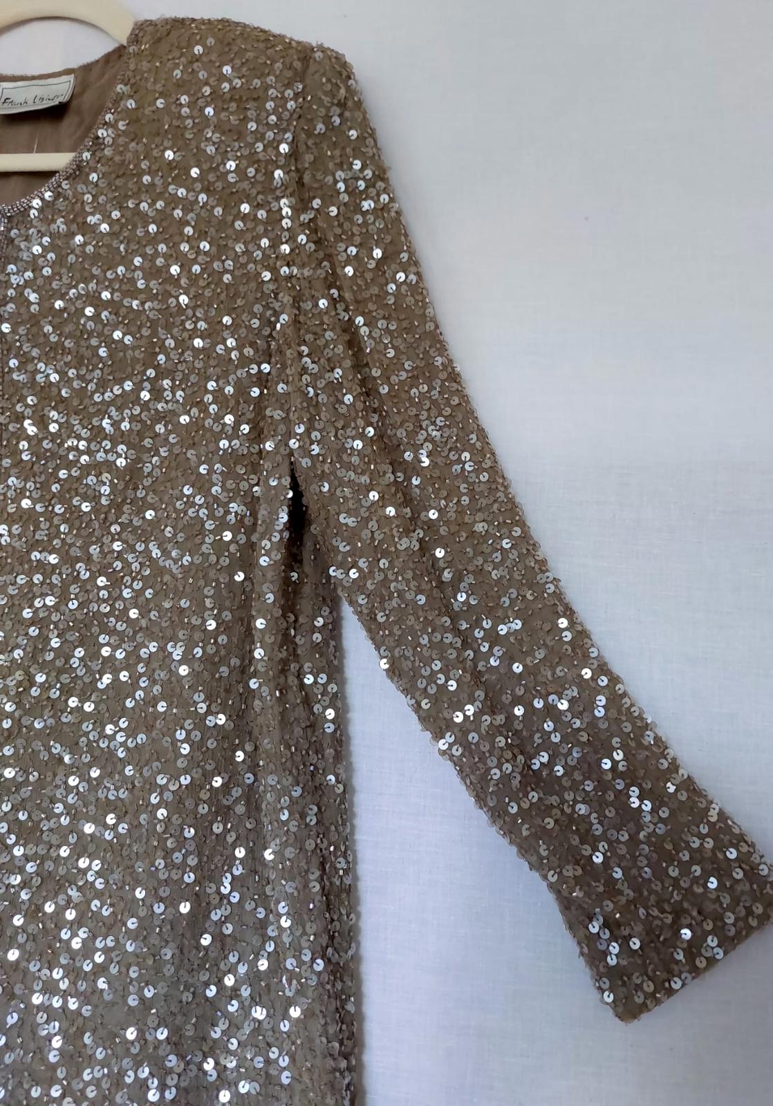 FRANK USHER Evening Jacket S/12 100% Silk Rich Champagne Sequin Bead Lined BNWOT