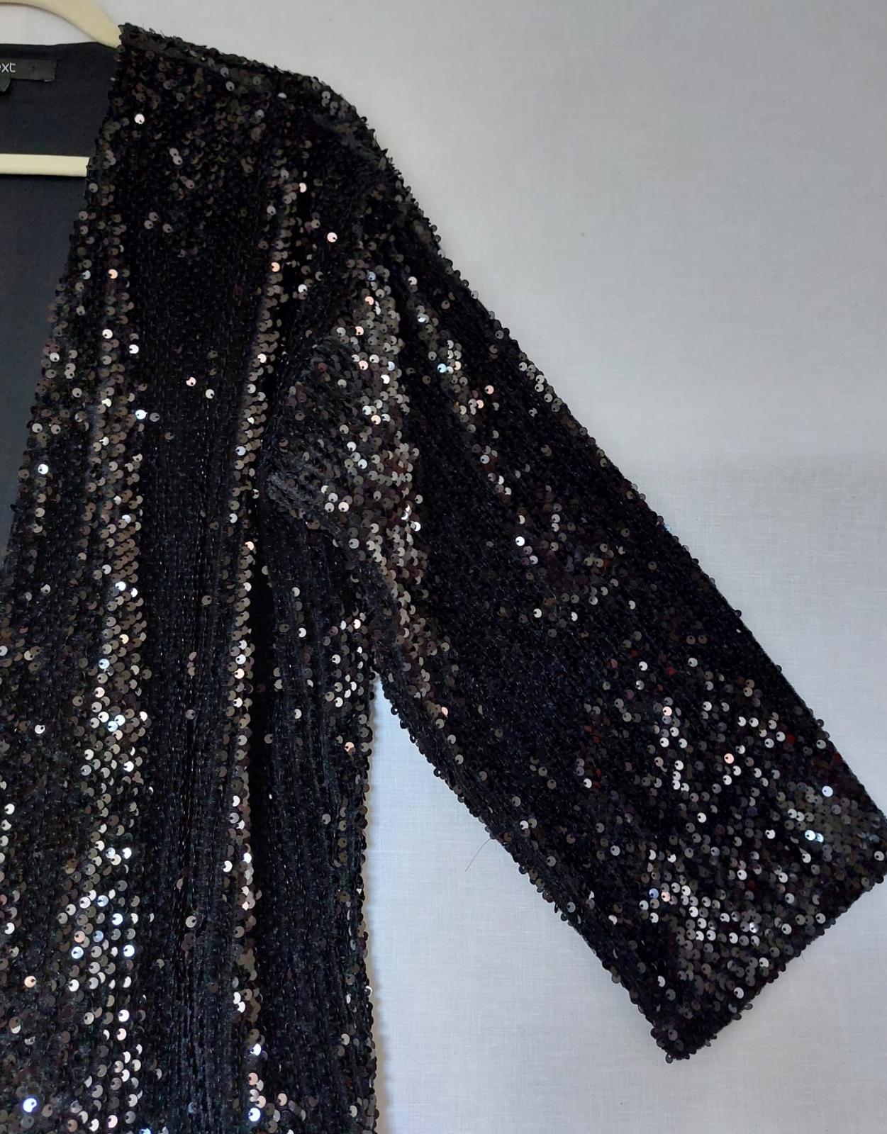 NEXT Evening Jacket Large Black Sequins Lined Long Sleeves Fabulous