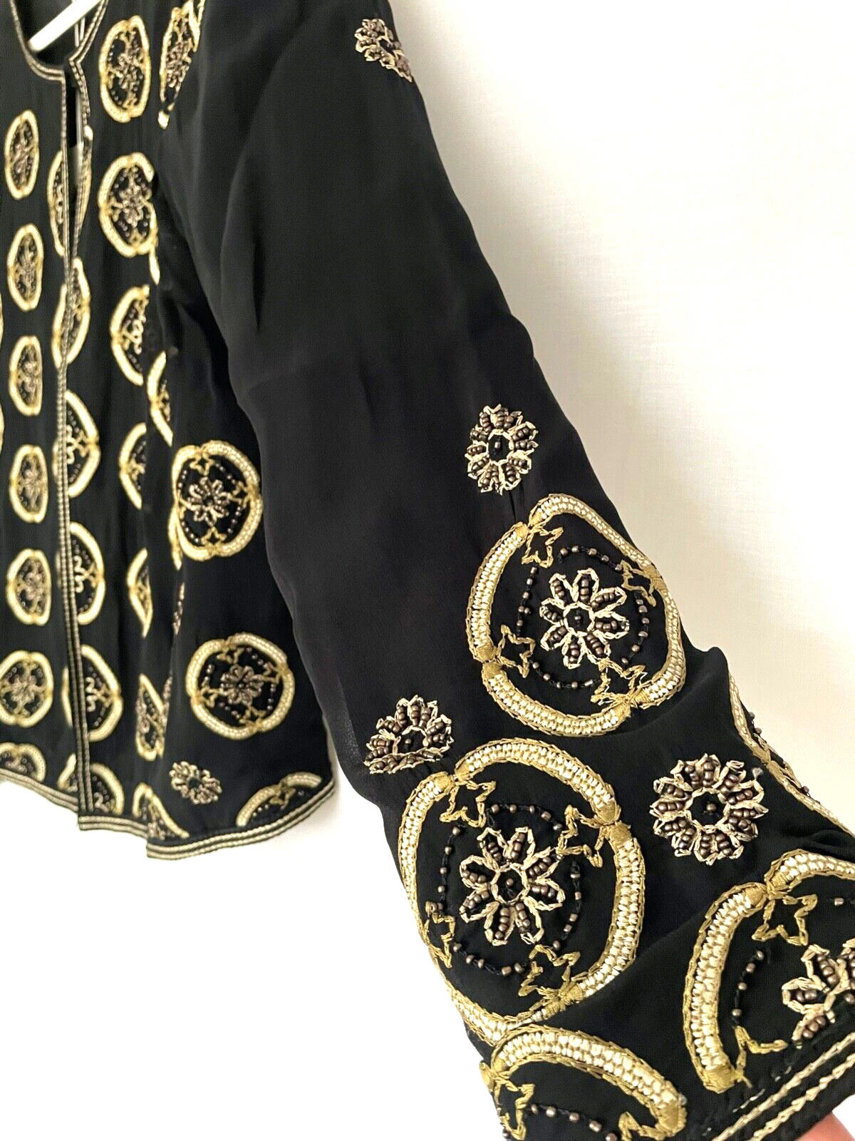 MONSOON Evening Jacket 16 Black & Gold Embroidery Beads Round Neckline BNWT