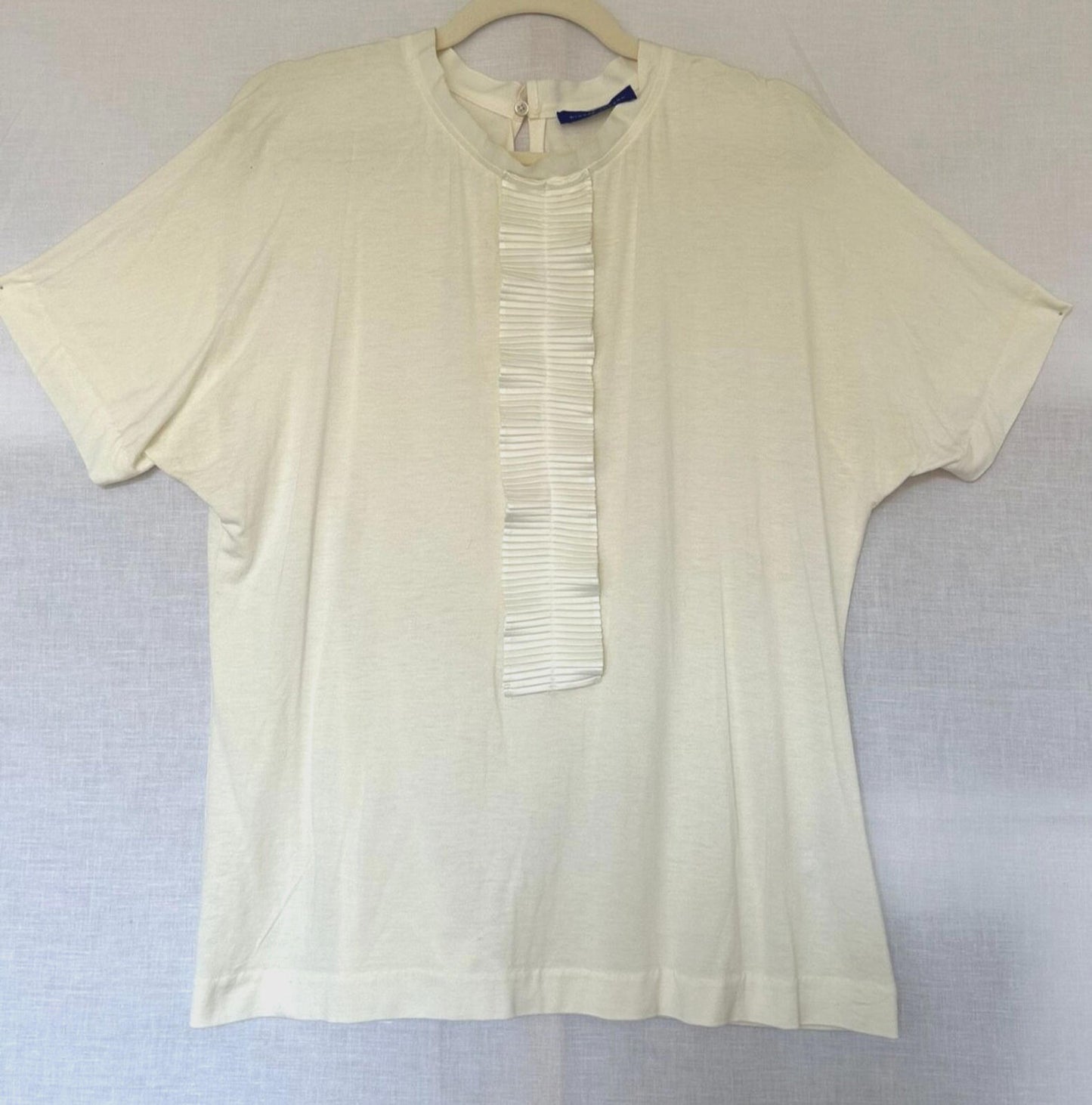 WINSER LONDON Top Large Ivory T-Shirt Top Short Sleeves Ruffle Trim BNWOT
