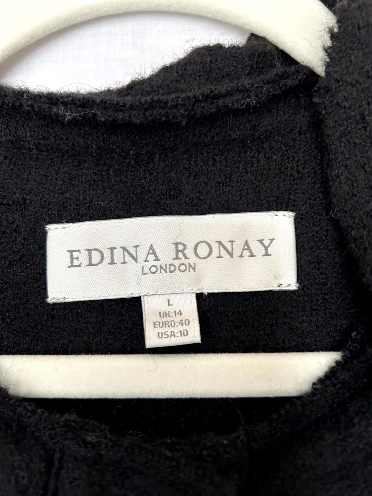 EDINA RONAY Coat 14 Black 100% Wool Button Through Pockets