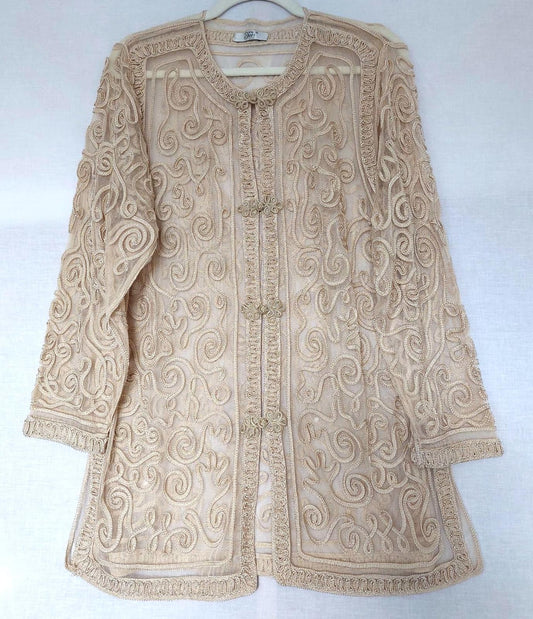 YEN Evening Jacket L/XL Champagne Soutache Embroidery Frog Fastenings BNWOT