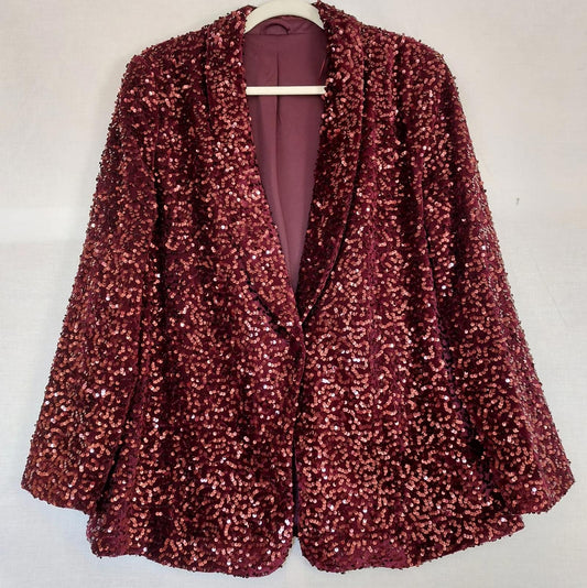 Evening Jacket 14 Deep Burgundy Sequins Lined Long Sleeves Stunning BNWOT
