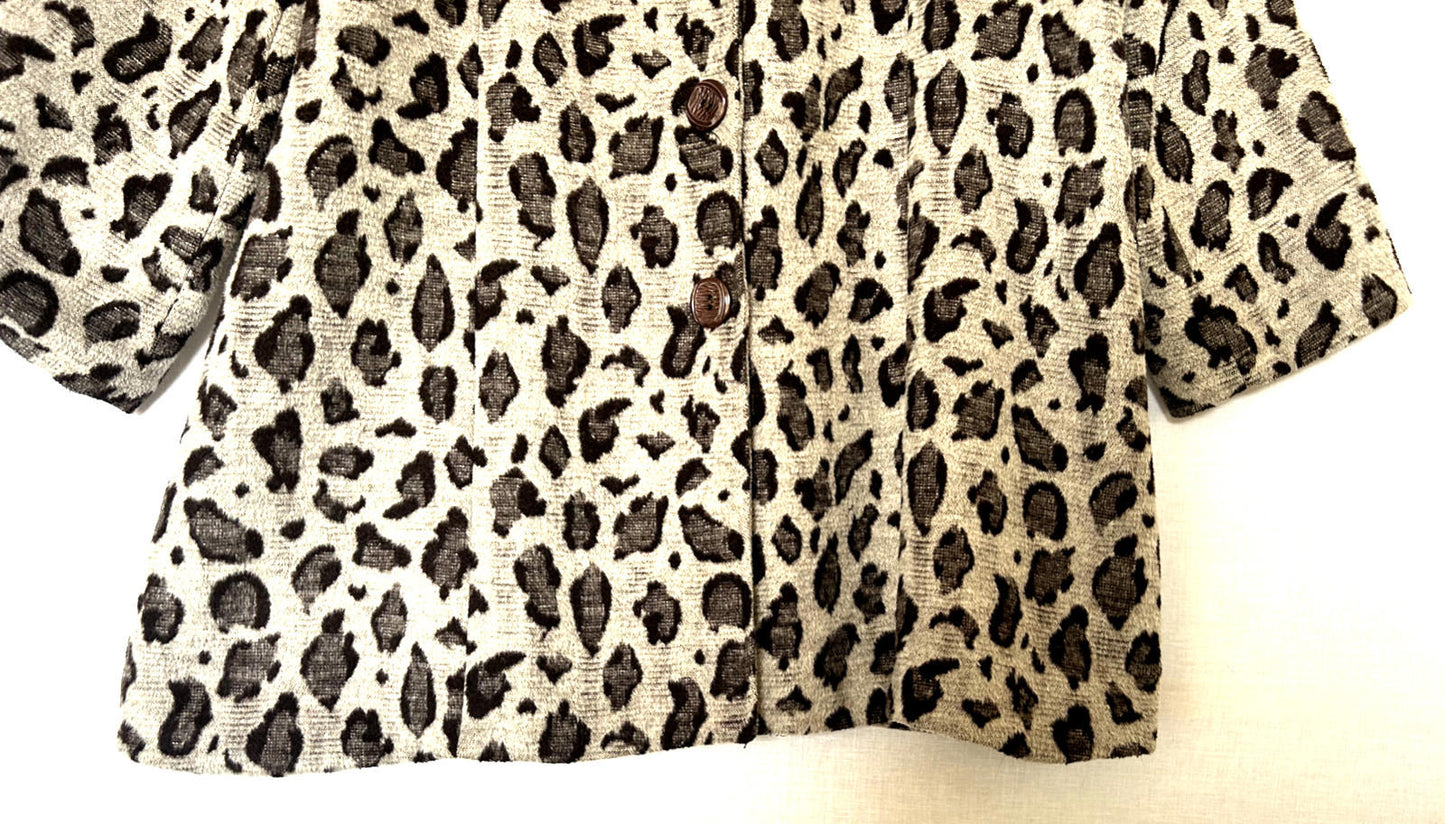 Coat Jacket L/XL Grey & Black Wool Blend Fabric Buttons Pockets