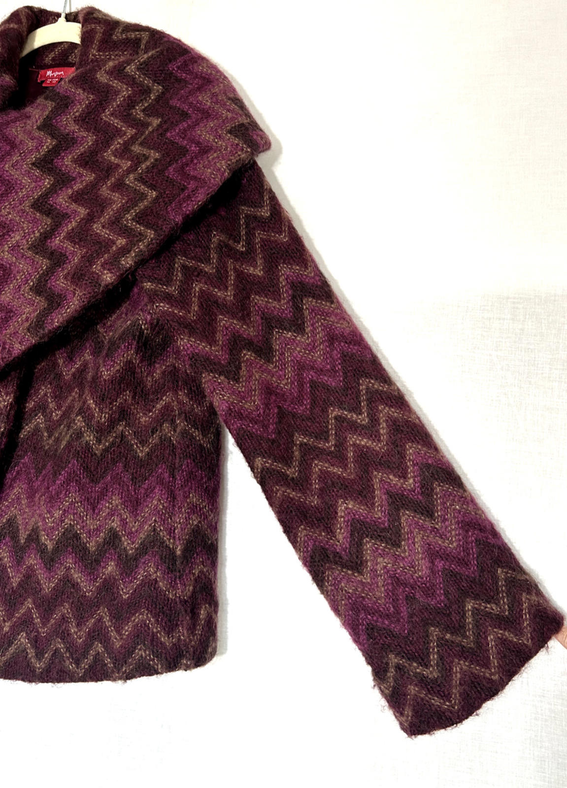 MONSOON Jacket Coat 14 Wool Y2K Vintage Purple Zig Zag Long Sleeves Lined