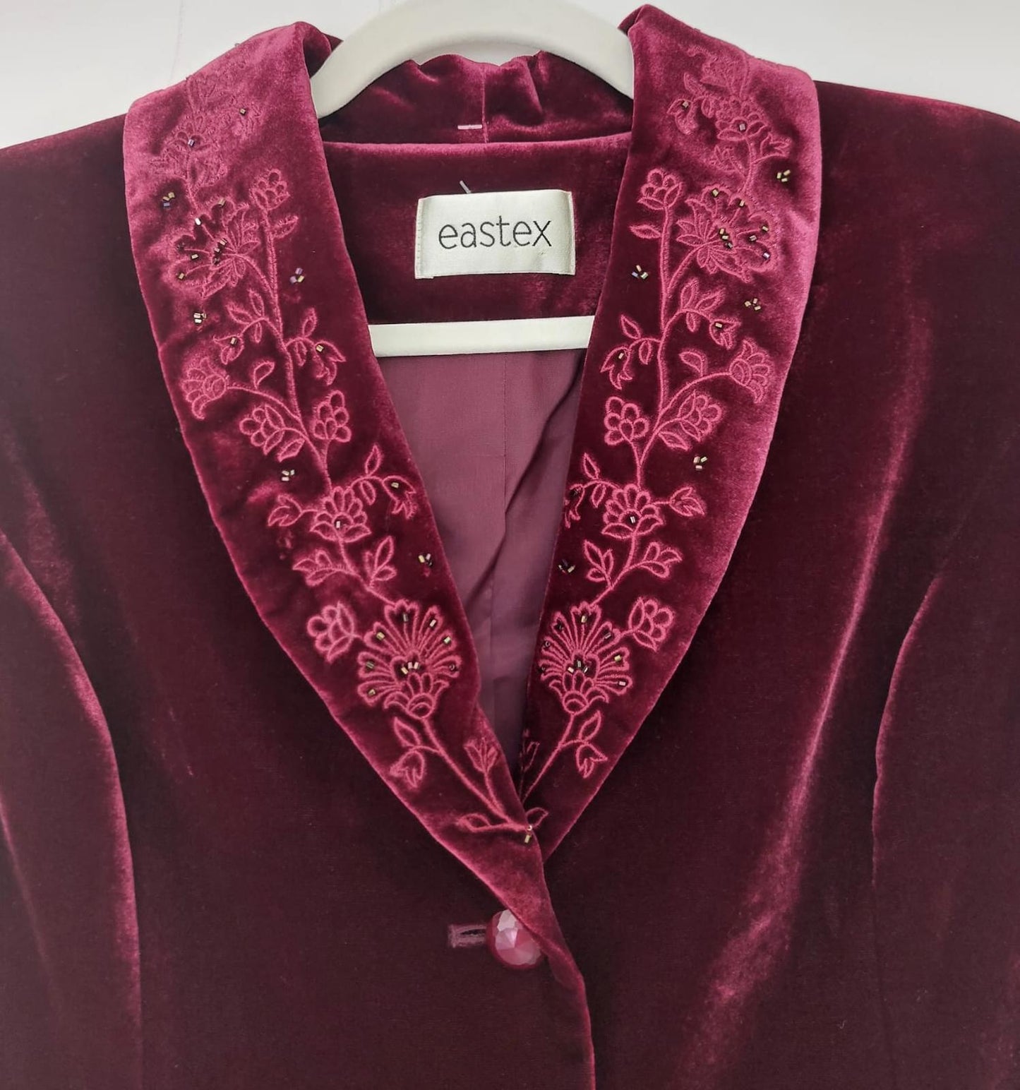EASTEX Velvet Jacket 14 Deep Claret Silk Blend Embroidered Beaded Lined BNWT