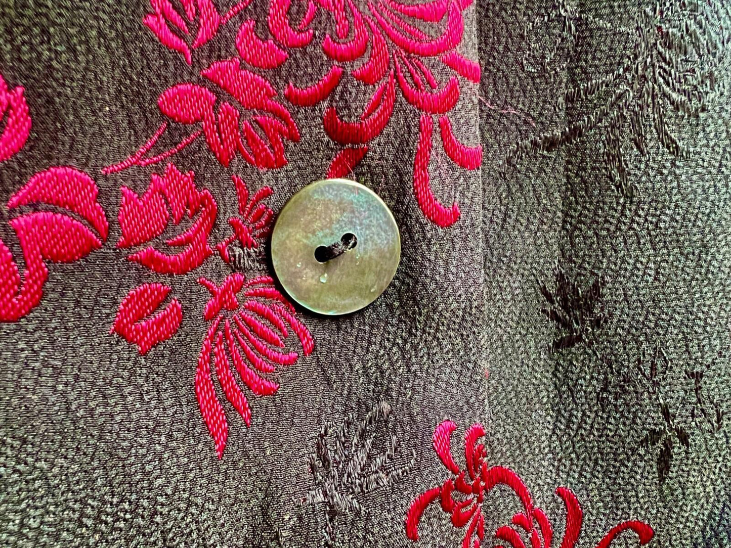 EAST Coat 12 Black Fuchsia Silk Blend Floral Textured Oriental Lined Long Sleeves