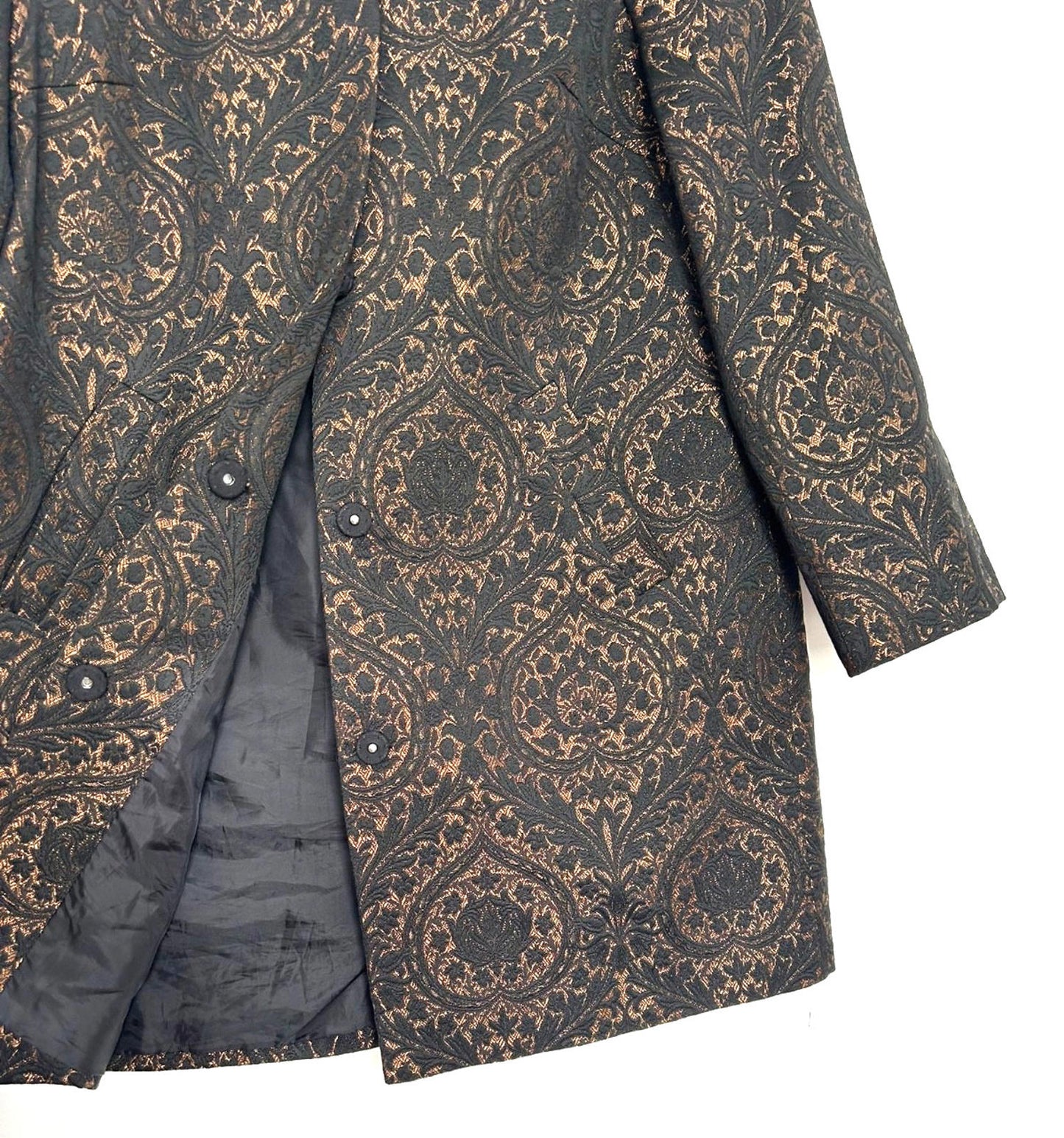 MONSOON Coat 14 Black & Bronze Brocade Concealed Fastenings Long Sleeves