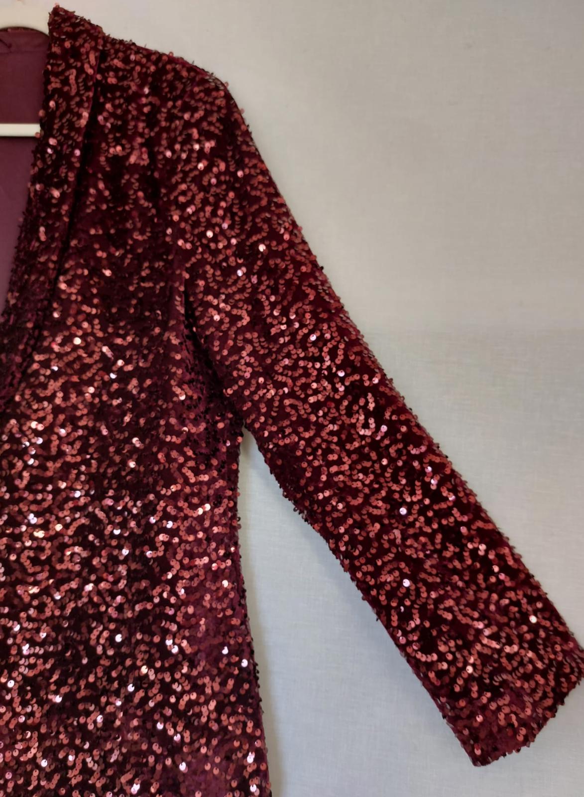 Evening Jacket 14 Deep Burgundy Sequins Lined Long Sleeves Stunning BNWOT