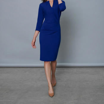 WINSER LONDON Dress 14 Royal Blue 3/4 Sleeves Fitted Round Neckline BNWT