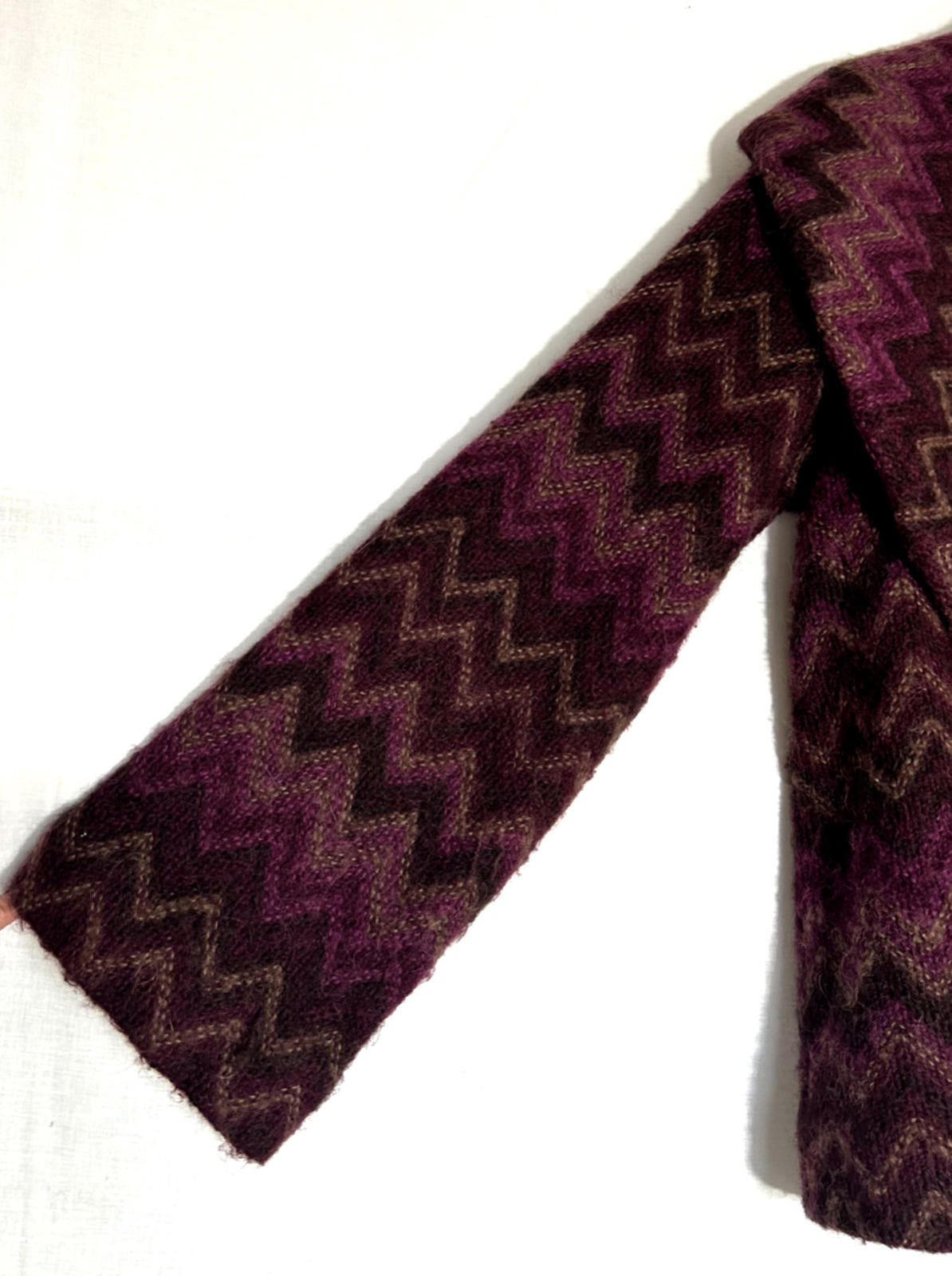 MONSOON Jacket Coat 14 Wool Y2K Vintage Purple Zig Zag Long Sleeves Lined