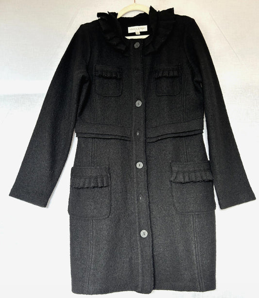 EDINA RONAY Coat 14 Black 100% Wool Button Through Pockets