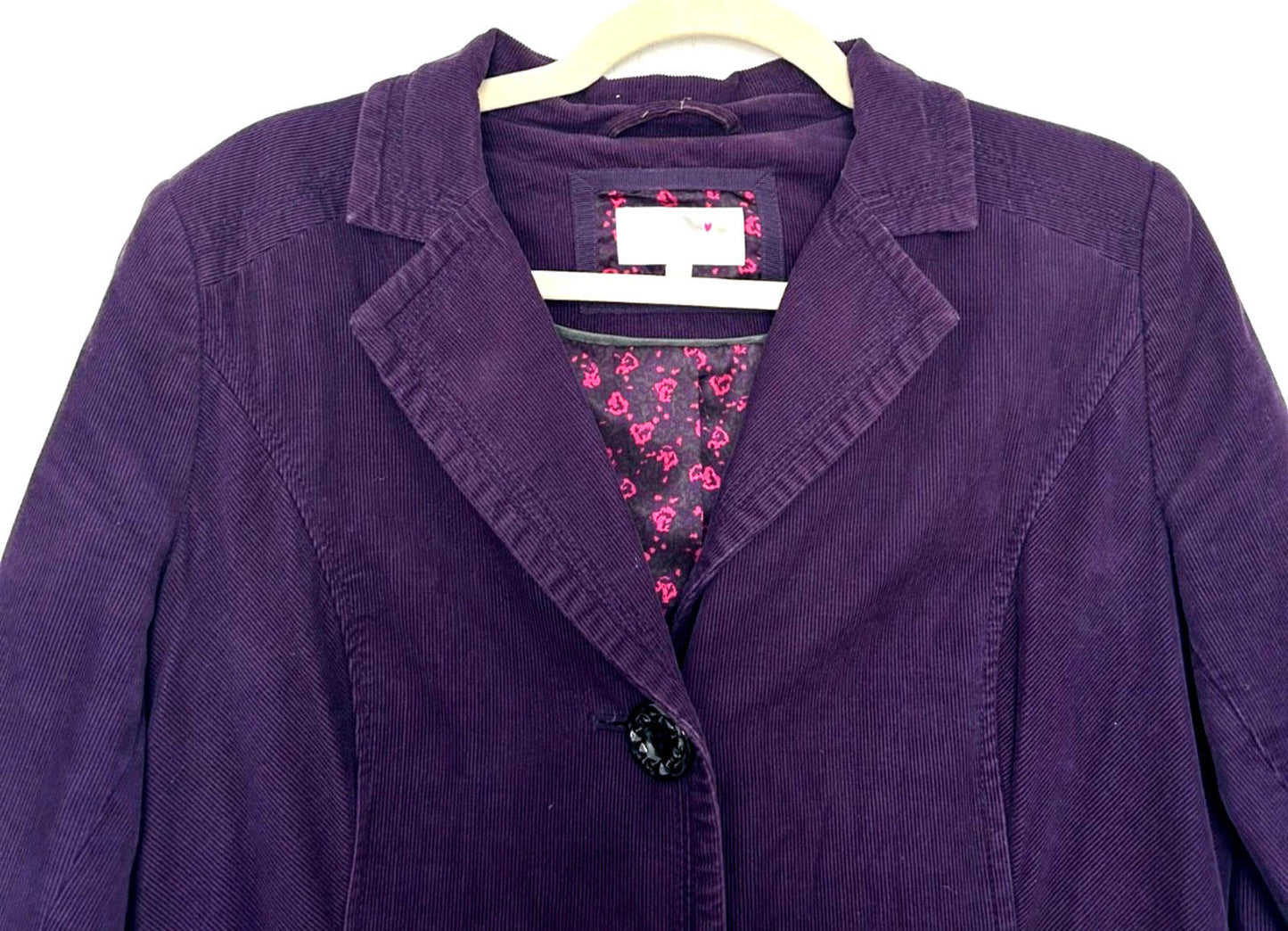 PER UNA Coat 12 Deep Purple Cotton Needle Cord Layered Hemline Lined Pockets