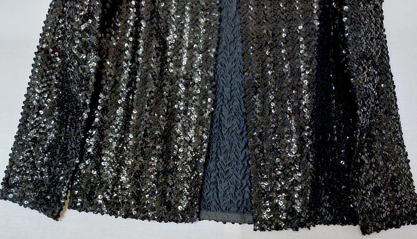 Evening Jacket 16 Black Sequins Lined Long Sleeves Stunning