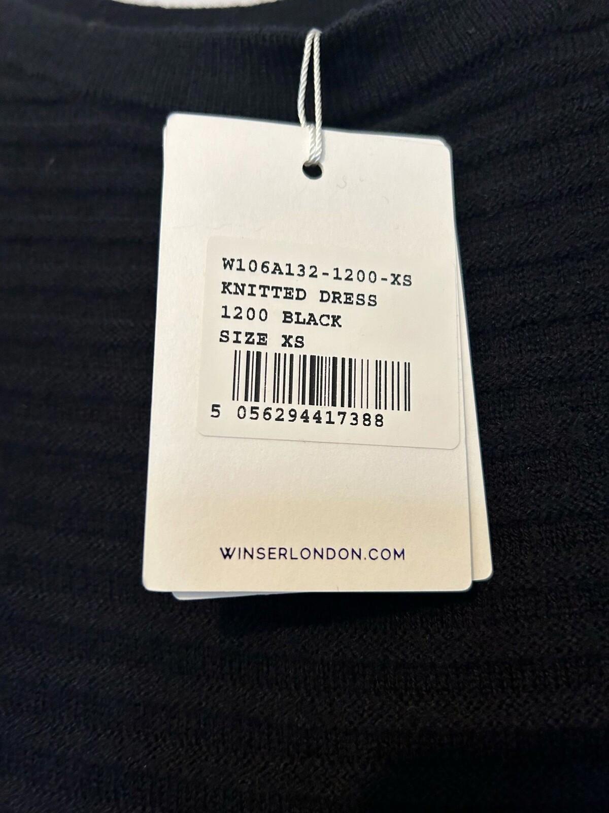 WINSER LONDON Dress XS Merino Wool Black Rib Knitted Style BNWT