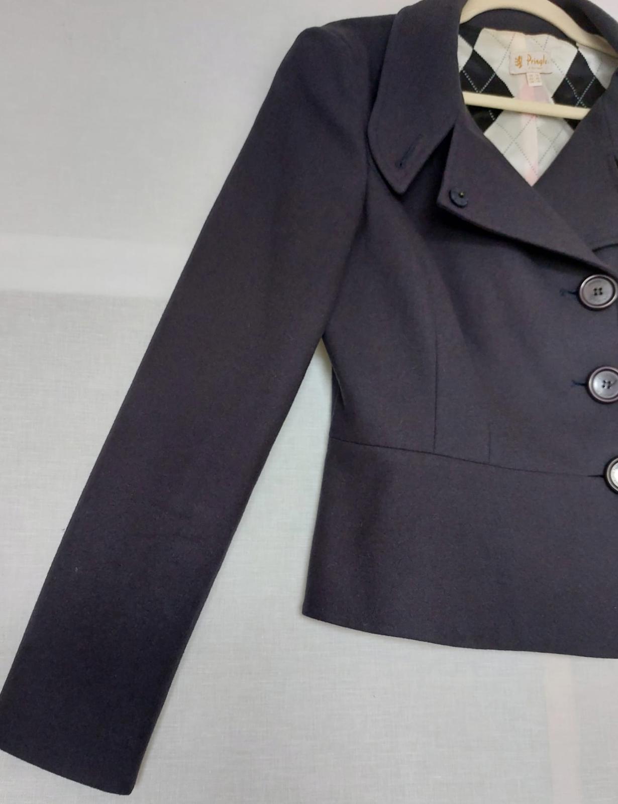 PRINGLE of SCOTLAND Jacket 12 Blue Wool Blend Lined Buttons