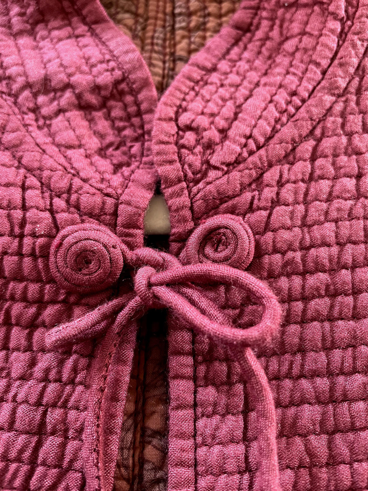 Quilted Jacket Coat S/M Cotton Raspberry Long Sleeve Tassel Fastening