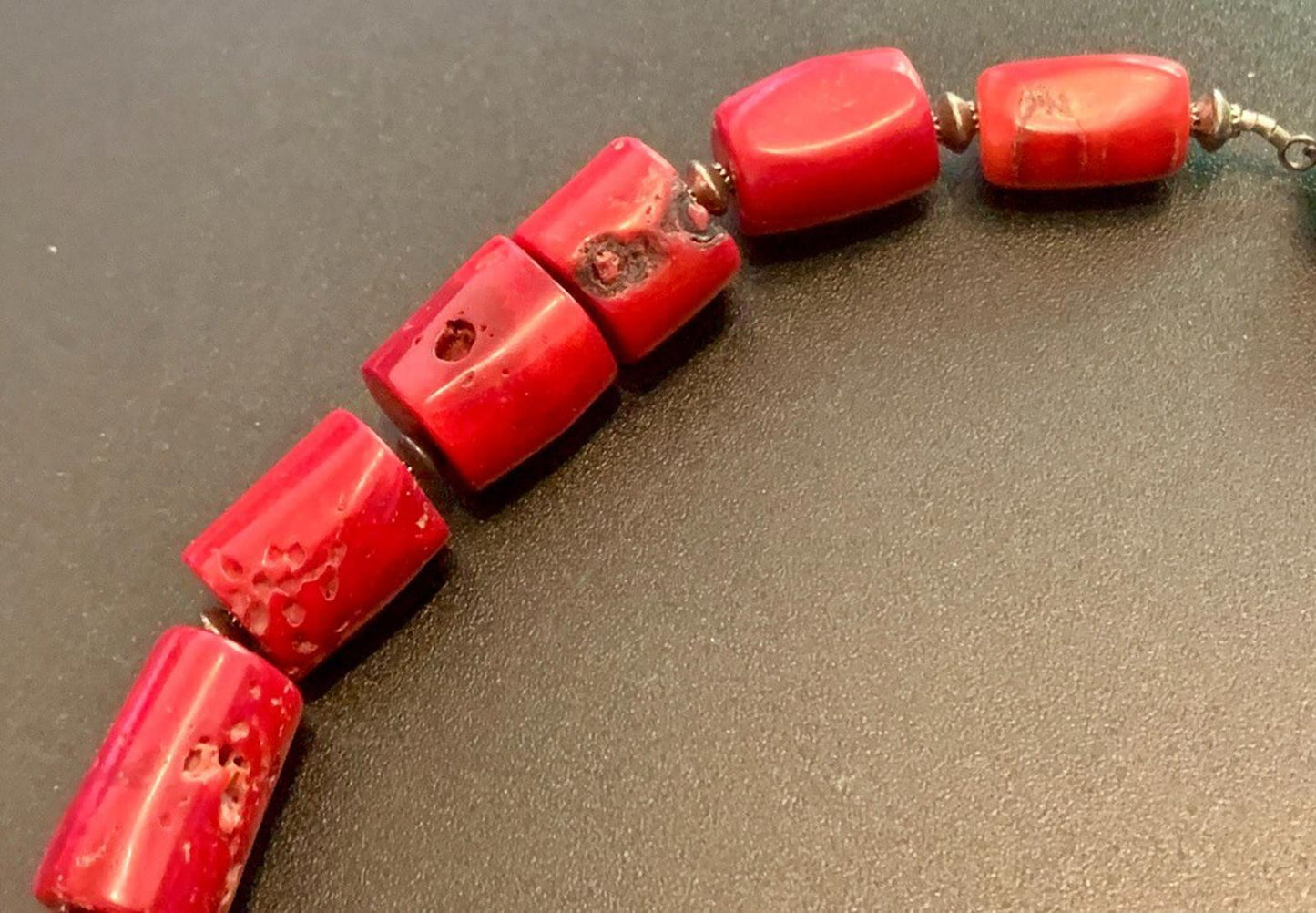 Necklace Boho Chunky Large Bamboo Coral Nuggets Bali Silver 20 ins