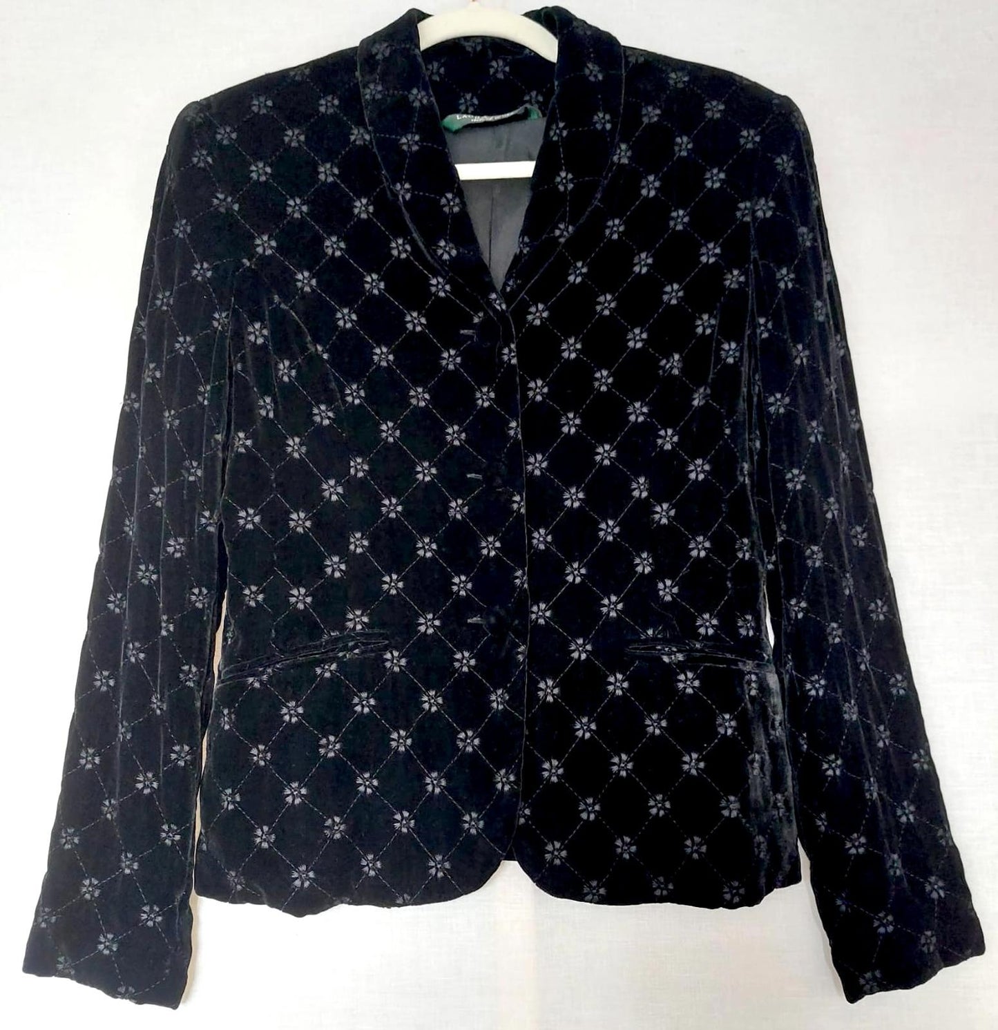LAURA ASHLEY Jacket 12 Black Velvet Embroidered Silk Blend Lined