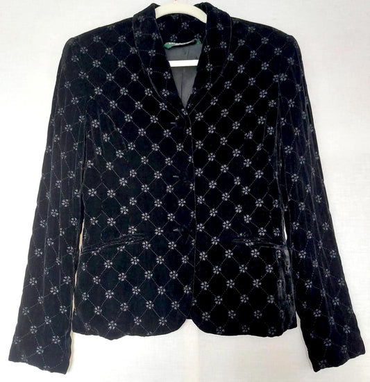 LAURA ASHLEY Jacket 12 Black Velvet Embroidered Silk Blend Lined