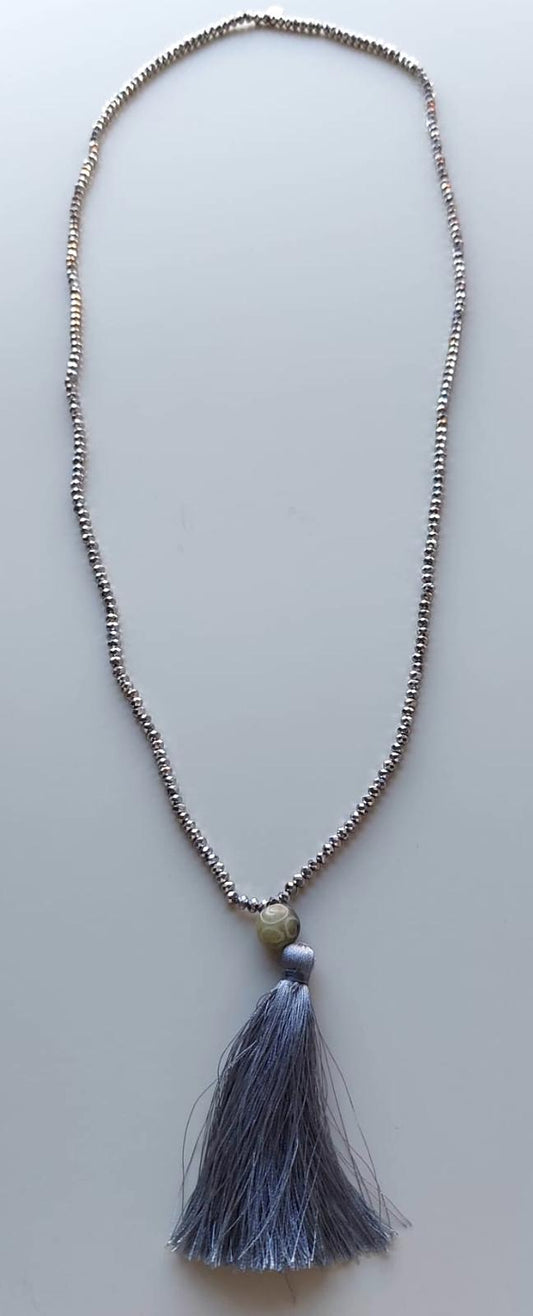 WINSER LONDON Necklace Silver Grey Swarovski Crystals Bead Tassel BNWOT